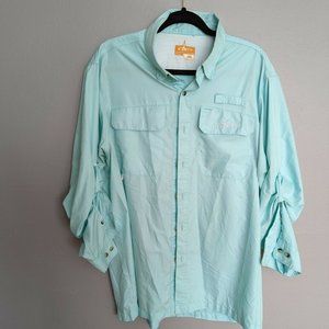 Habit Men Light Blue Vented Long Sleeve Collared Fishing Shirt Size Large